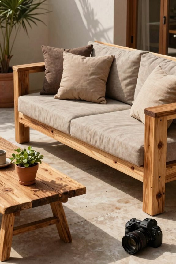 budget friendly lumber sofa with cushions