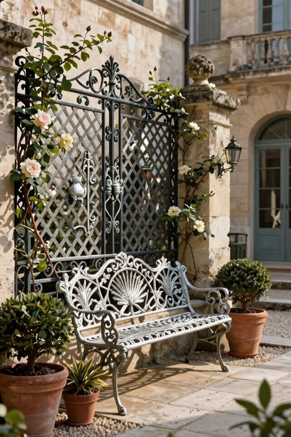 cast iron furniture with aged stone