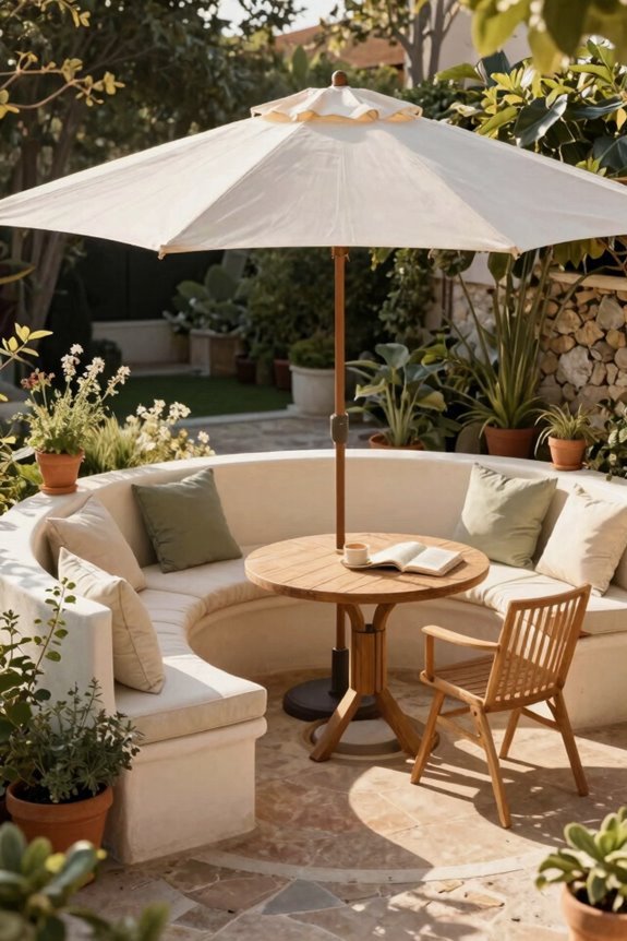 centered circular patio retreat with compact furniture
