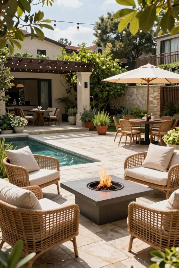 central outdoor entertaining zones with features