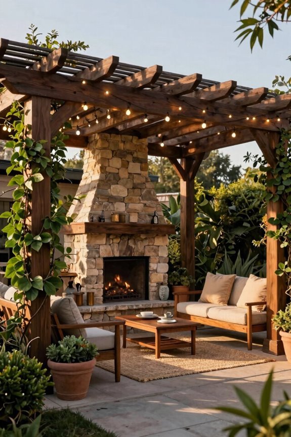 cozy pergola with fireplace