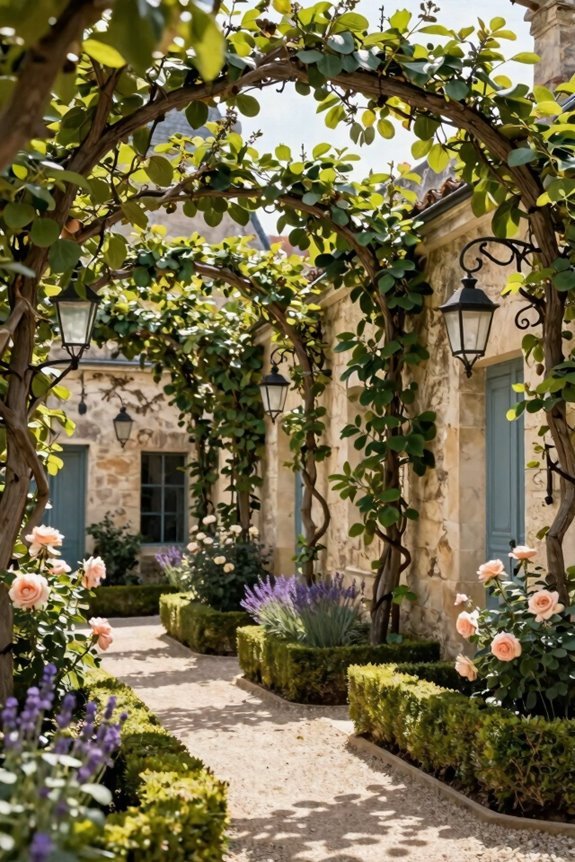 espaliered fruit trees framing walls