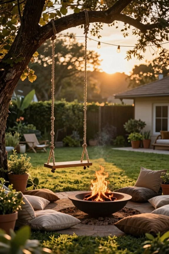 10 Backyard Swing Ideas to Transform Your Outdoor Space 3 fire pit swing social centerpiece