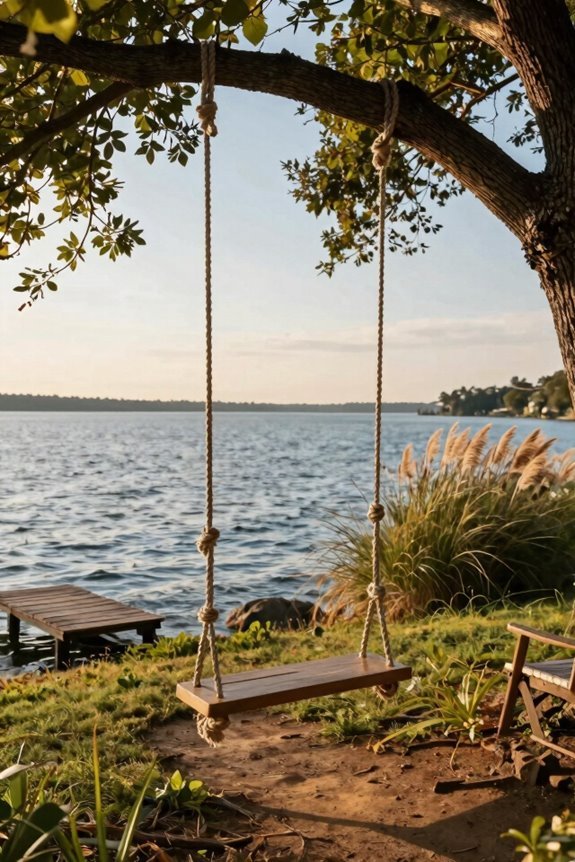 10 Backyard Swing Ideas to Transform Your Outdoor Space 4 lakeside swing with rope details