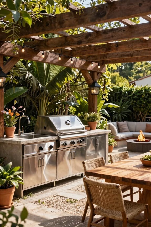 outdoor kitchen pergola weatherproof grilling setup