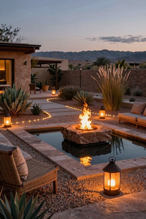 outdoor lighting and fire features extend evenings