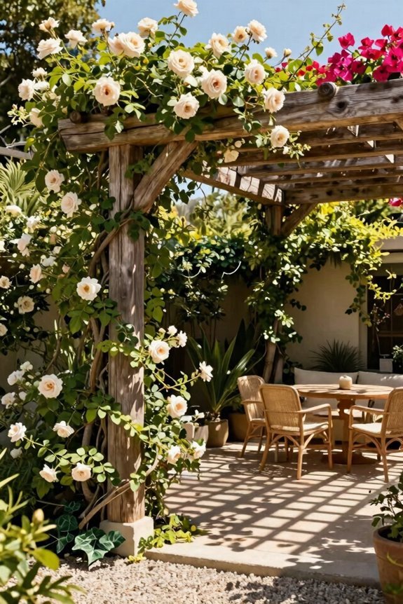 pergolas with climbing greenery flourish