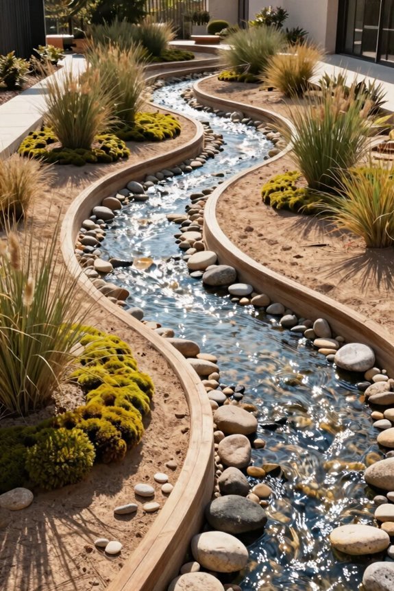 play yard dry creek bed divider