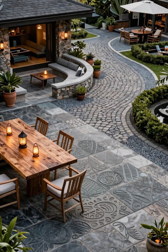 Stone Patio Design Ideas That Transform Outdoor Spaces 3 separate zones for dining lounging flow