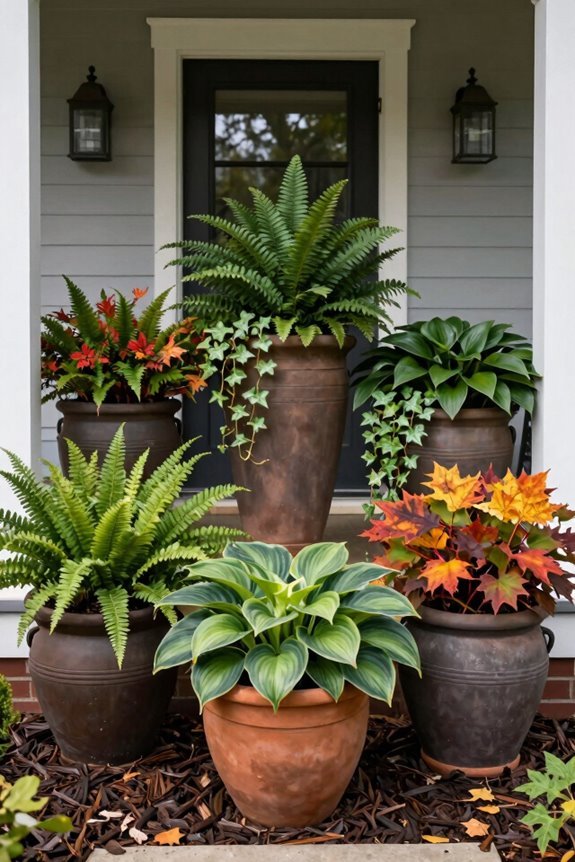 three pot shady porch composition thrives