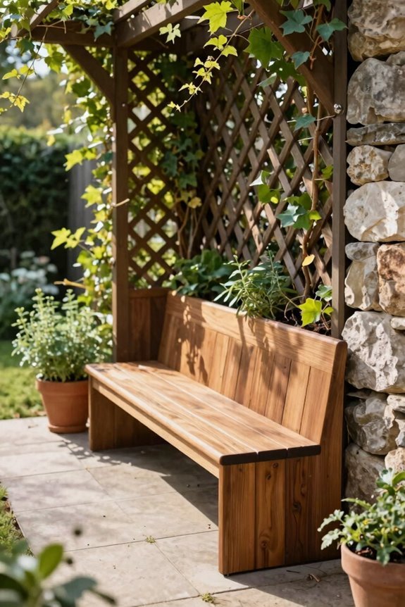 vertical arbor bench creates intimate outdoor room